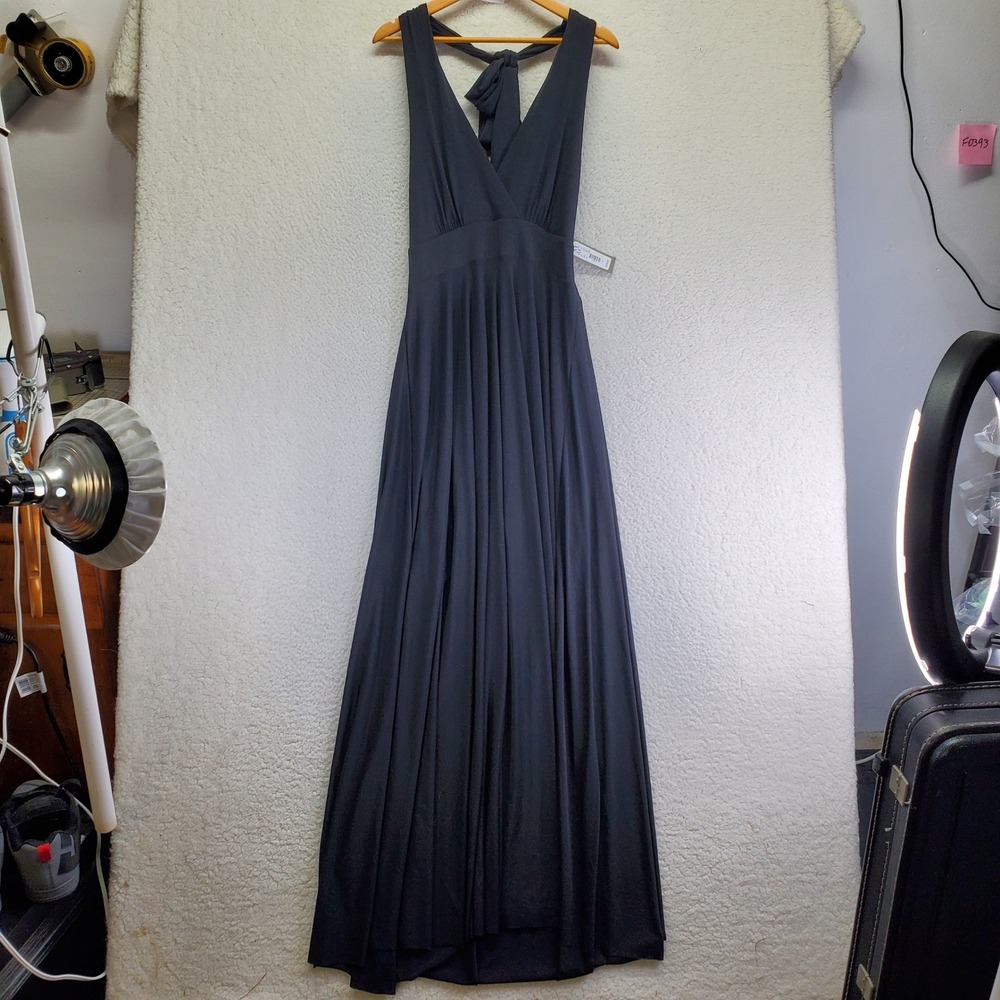 New York & Company Eva Mendes Black Halter Maxi Dress Bridal Party Gown 12 NEW